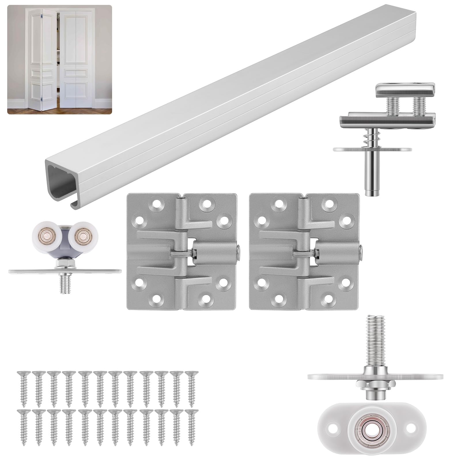 HBL' 1 kit di ferramenta per porta bifold, set di ferramenta per porte a due ante con binario lungo 900 mm, per armadio pieghevole e uso interno, resistente e facile da installare