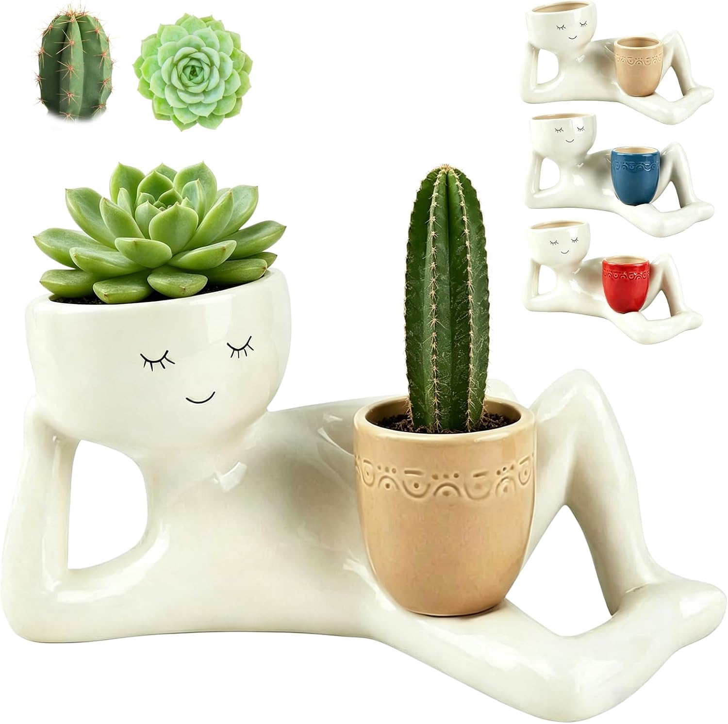 Lazy Guy Planter,Funny Plant Pots,Goofy Plant Pots Face Plant Pot with Drainage Hole,9 Inch Resin Lying Down Figure Succulent Cactus Flowerpot for Office Garden Decor Gift Yellow