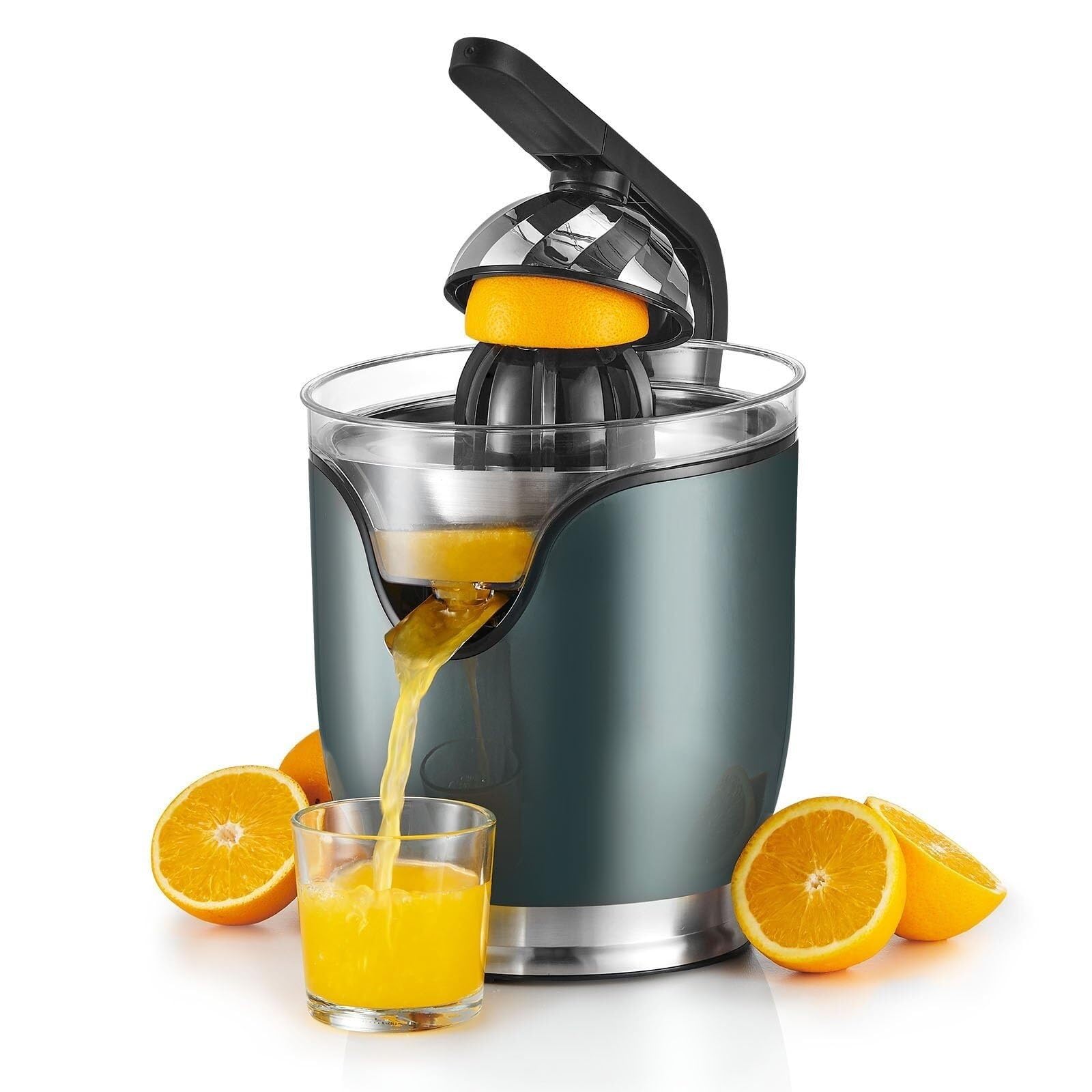Exprimidor eléctrico de cítricos, exprimidor de zumo de naranja con conos de zumo de dos tamaños, máquina for hacer zumo de naranja de acero inoxidable de 150 W, for naranjas, pomelos, limones y otras