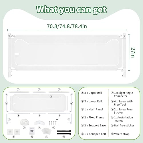 Miniatura 2 de Rieles de cama para niños pequeños, protector de barandilla de cama de bebé ajustable de altura mejorada especialmente diseñado para tamaño