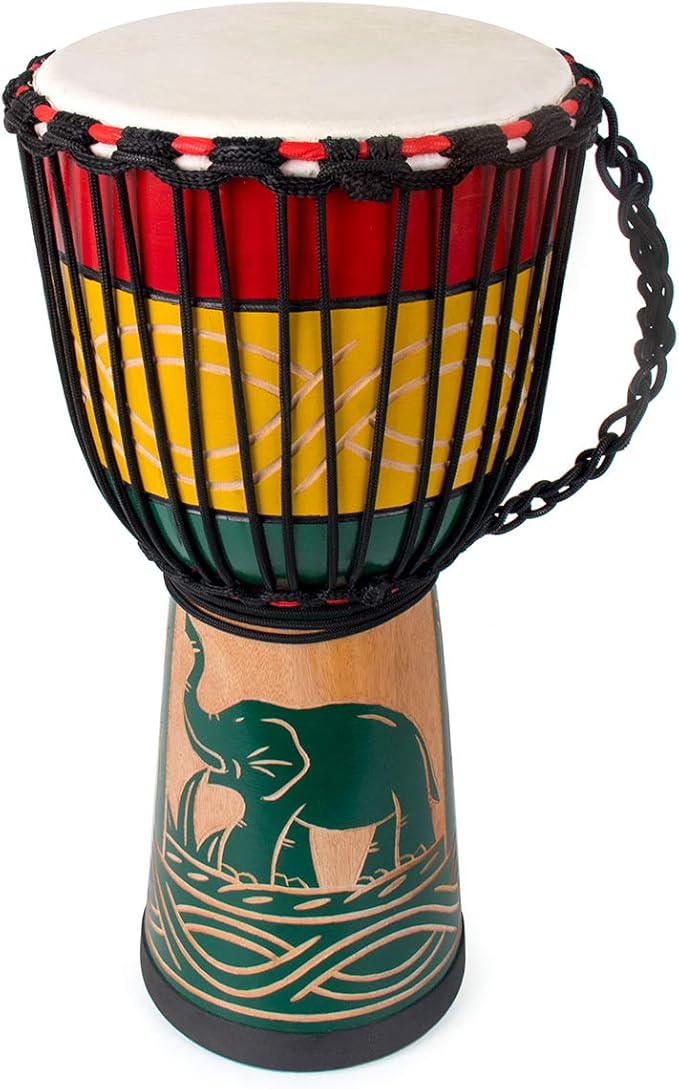 lotmusic African Djembe Drum, Standard 10'' HandCarved Mahogany Congo