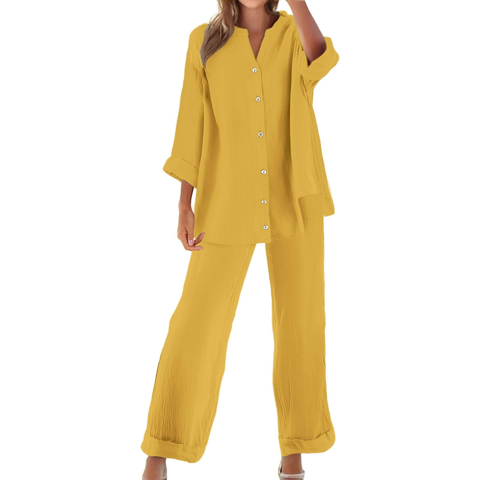Conjunto Mujer Verano 2 Piezas Moda raje de Primavera Ligero Chndal Blusa Pantalones Ropa Playa Vacaciones Deportivo Casa Trabajoconjunto Casual mujerTejido de