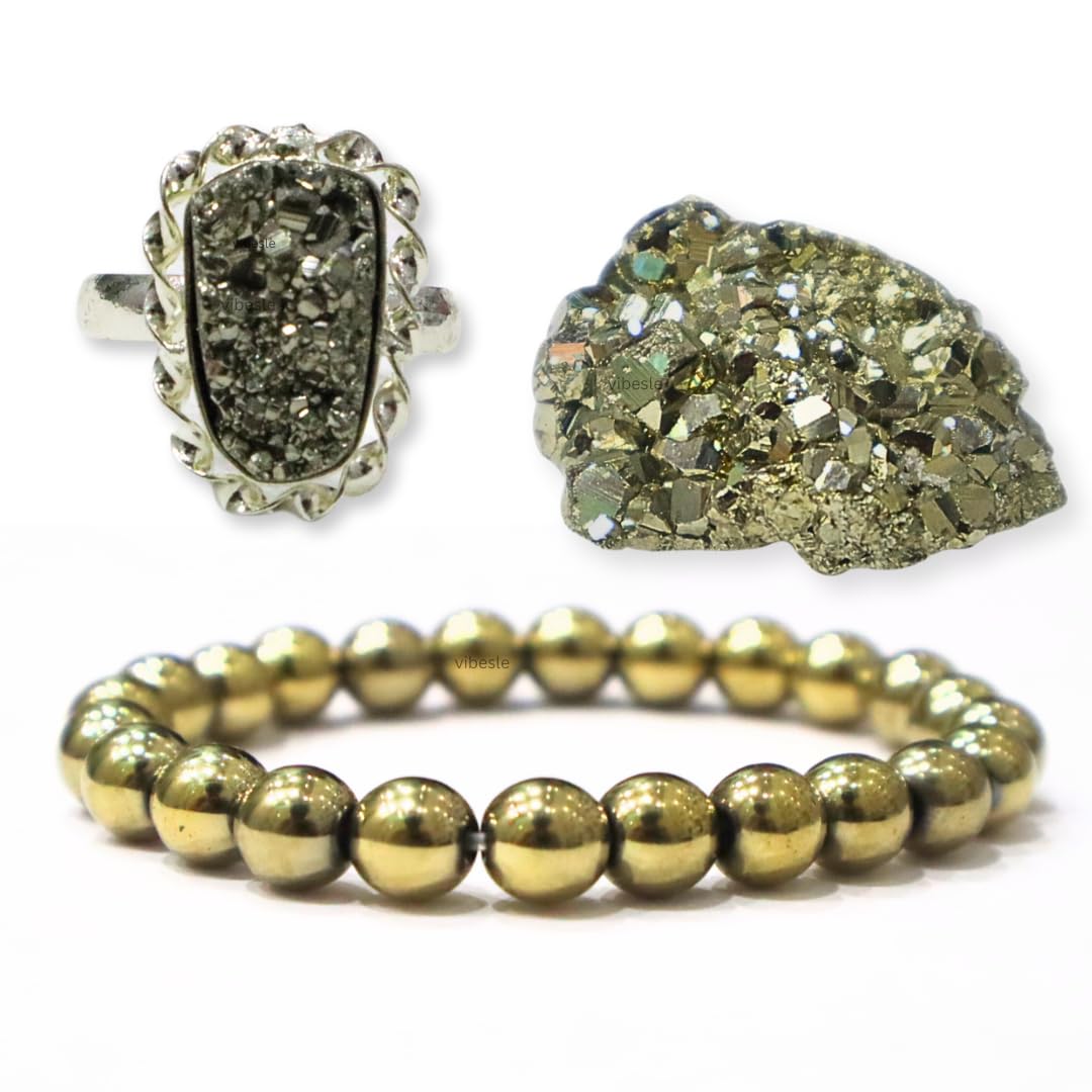 Combo of Pyrite Adjustable Ring, Bracelet and 30-50 Gram Pyrite Raw Rough Cluster Peru Pyrite for Healing/Vastu/Gifts/Wealth, Attracts Business Luck Natural Pyrite AAA Quality Stone Best Set For Gift (B0CFYH9HFT) Amazon Price History, Amazon Price Tracker