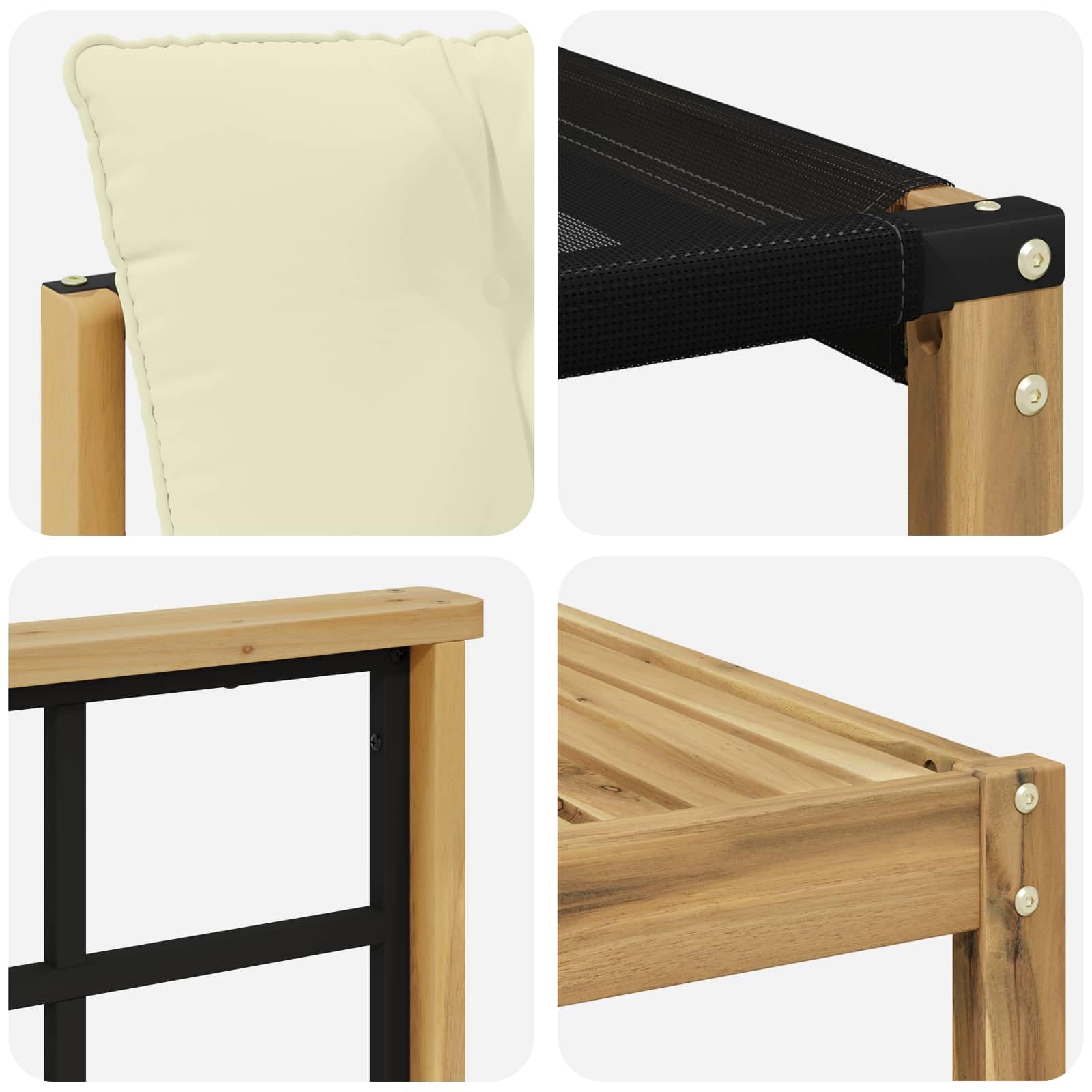 Juego de 7 muebles de jardín de madera maciza de acacia y textileno, sofá de jardín para 6 personas, conjunto modular para terraza y jardín, color blanco y crema