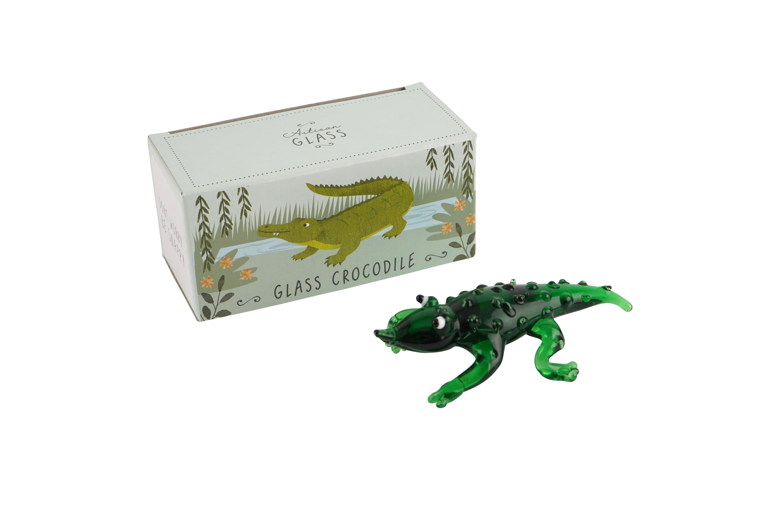 Cgb Giftware Green | Artisan Glass Crocodile In Gift Box | Collectable | Glass Animal | Home Decor | Homeware | Gb08189