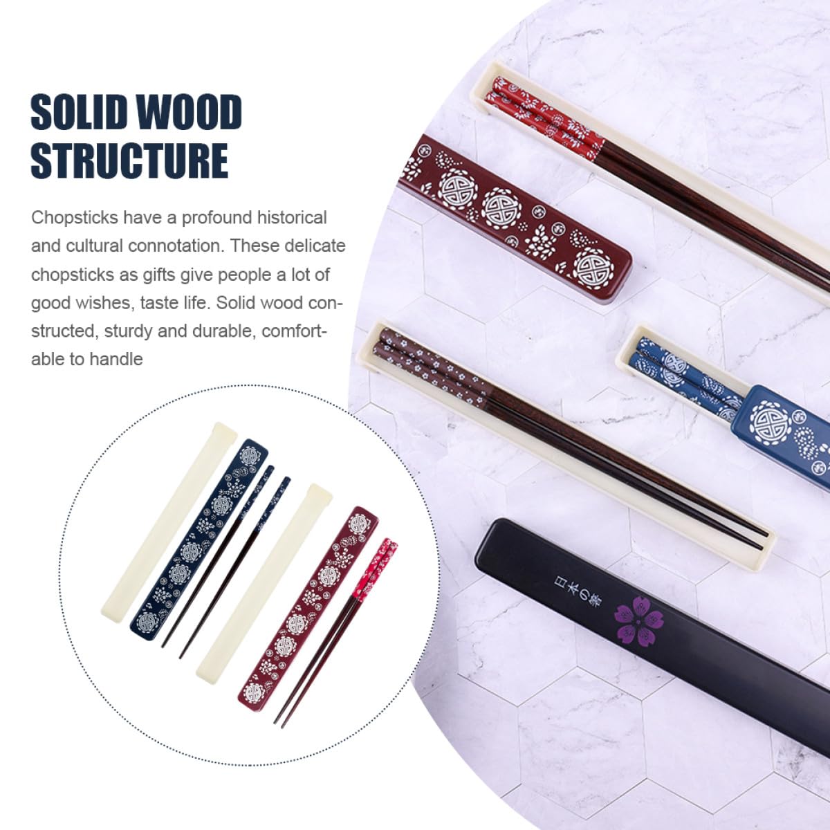 Homoyoyo Set 2 Bacchette in Legno con Custodia Portatile ABS Bacchette Antiscivolo per Sushi per Uso Quotidiano Viaggio e Campeggio