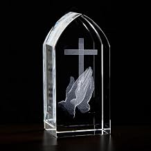 Needzo Praying Hands Etched Glass Figurine, Unique Catholic Home Decor, Religious Keepsake Gifts, 3.25 Inches