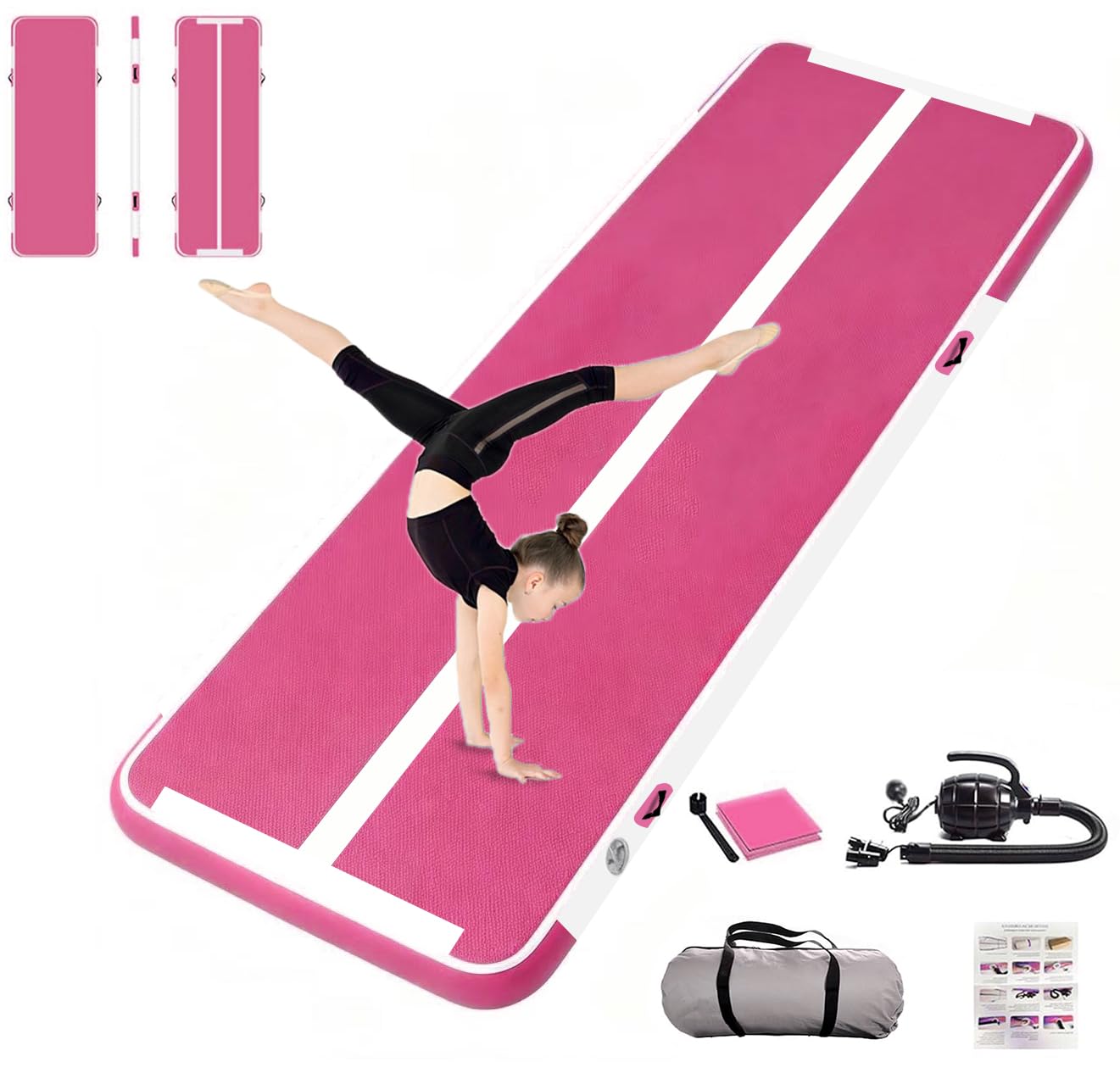 Tappetino gonfiabile per ginnastica, 3 m, spessore 10,2 cm, con pompa elettrica, per palestra, casa, all'aperto, cheerleading, yoga, acqua