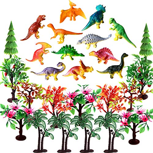 Trees Cake Decorations, OrgMemory Dinosaurs Trees with Bases,27pcs, Mini Dinosaurs, Dinosaur Toys, Plastic Trees for Crafts or Cake Decorations