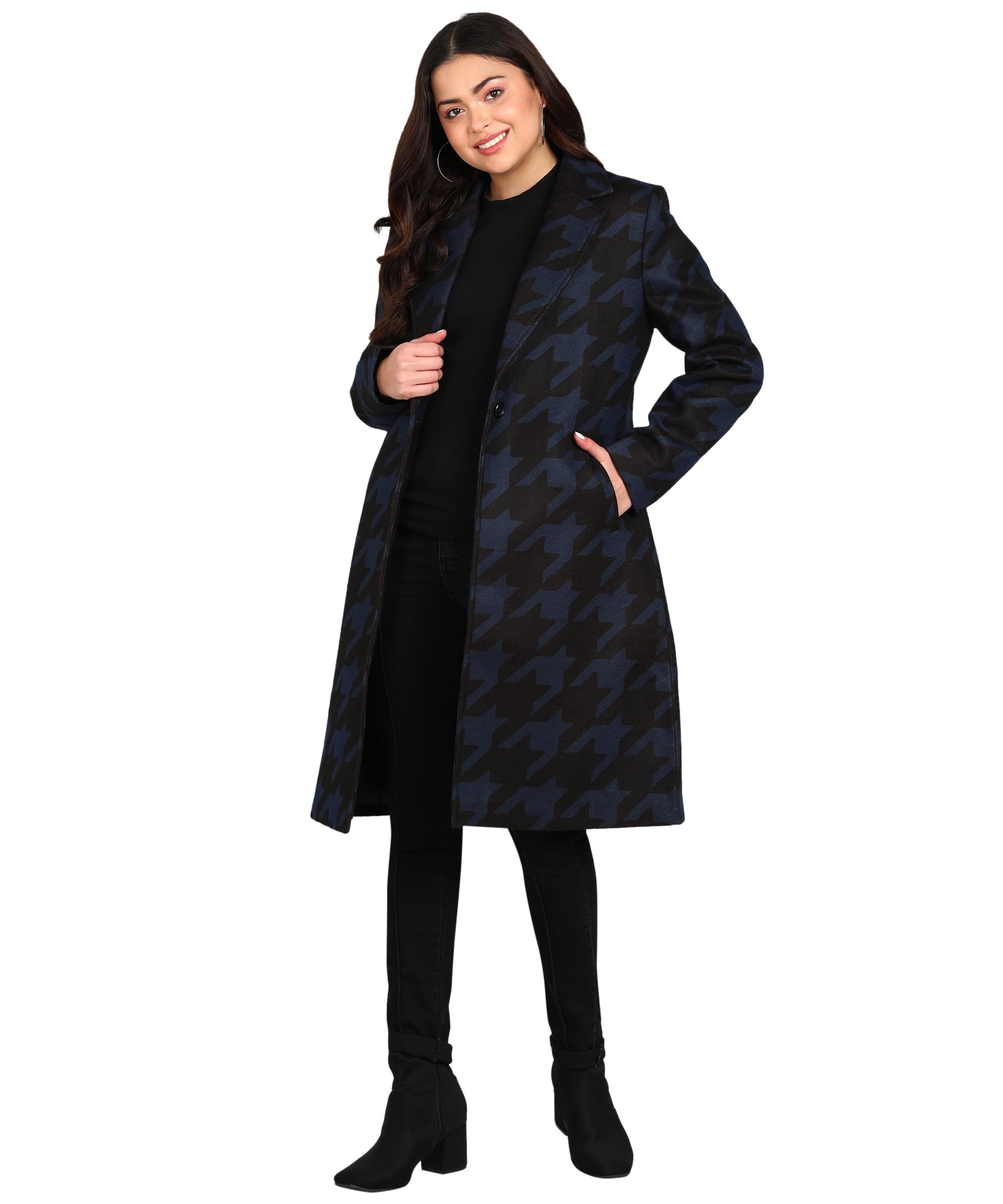 essentiele Hounds tooth Single breasted Wool blend Long coat-picture-16