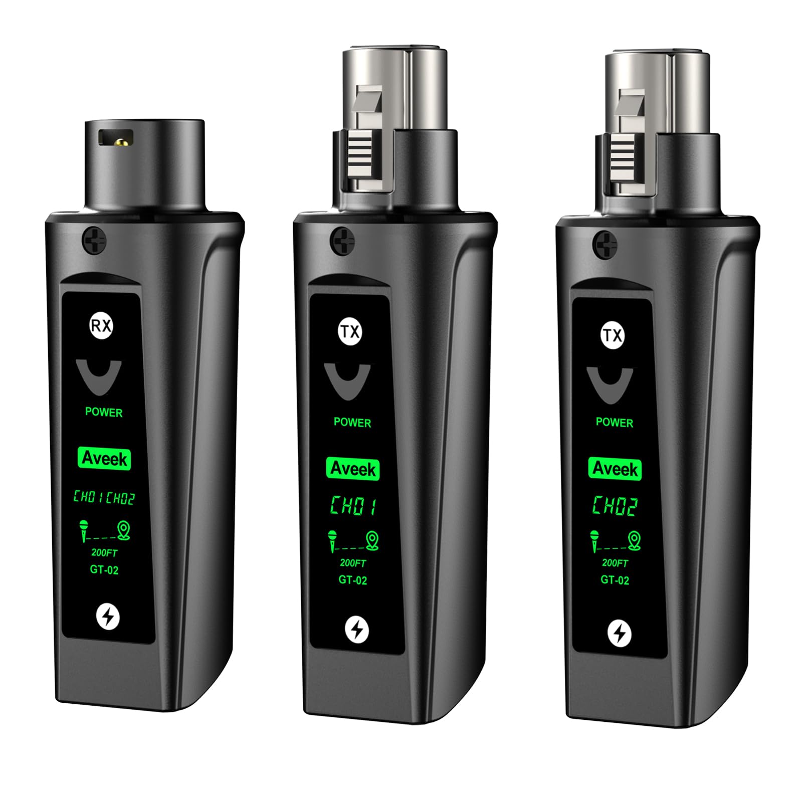 Aveek Kabelloses XLR-Sender/Empfänger für dynamisches Mikro,60 m Reichweite | <2 ms Latenz,stabiles Signal,12 h Akkulaufzeit, automatisches Pairing, Adapter für Mischpult, PA-Anlage, Kirche,Bühne,Audio