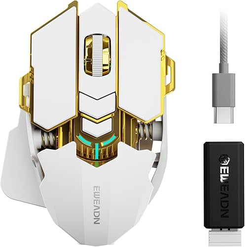 EWEADN G5 - Mouse inalámbrico para juegos, 12800 DPI RGB ajustable con 6 modos retroiluminados, llave de fuego rápido, 9 botones macro programables,