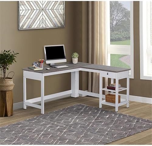 Miniatura 2 de Saint Birch Finley - Escritorio de madera moderno en forma de L en color blancomadera flotante