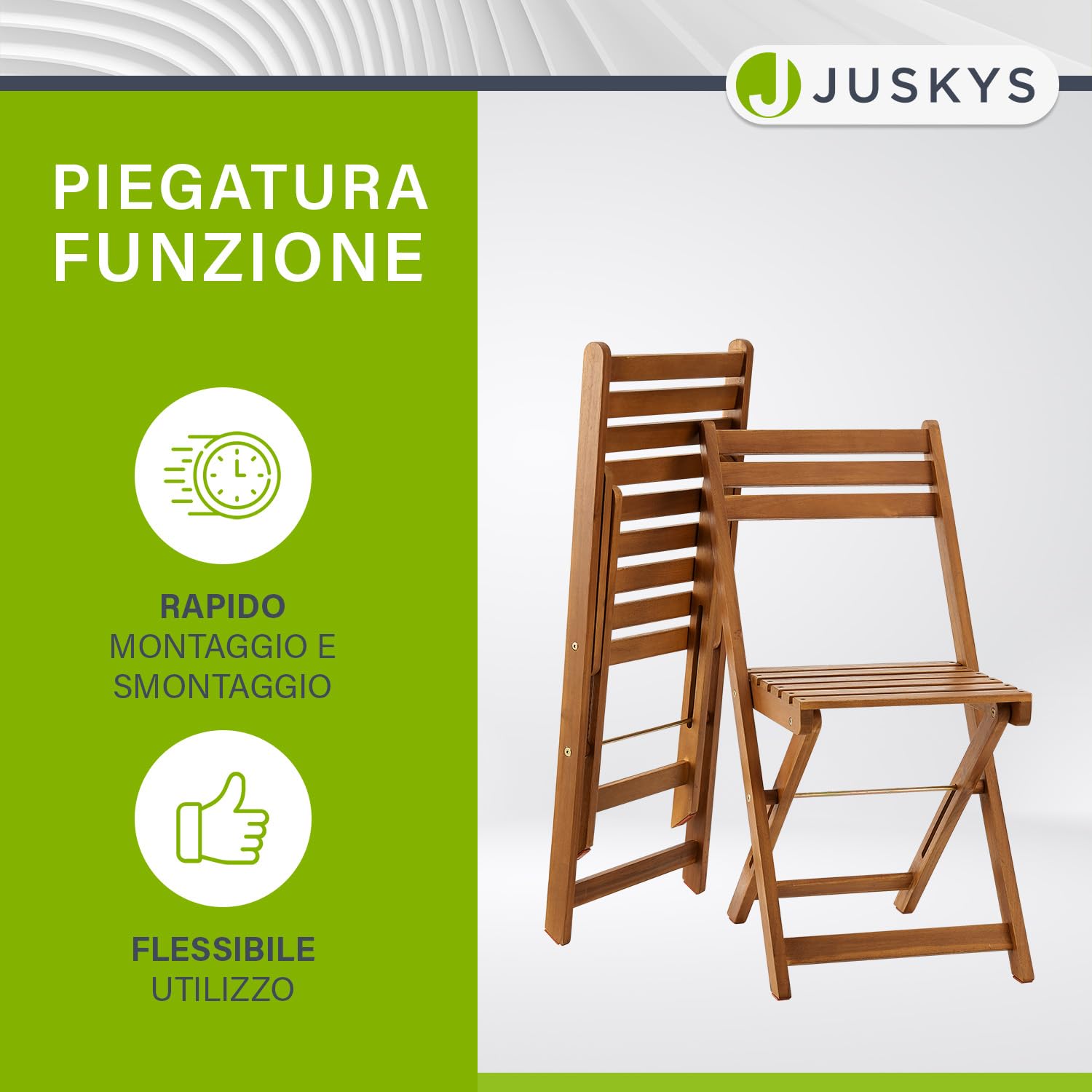 Juskys set di mobili da terrazzo Bala - Set di mobili in legno pieghevoli e salvaspazio da tre pezzi per due persone - Tavolo e sedie da giardino