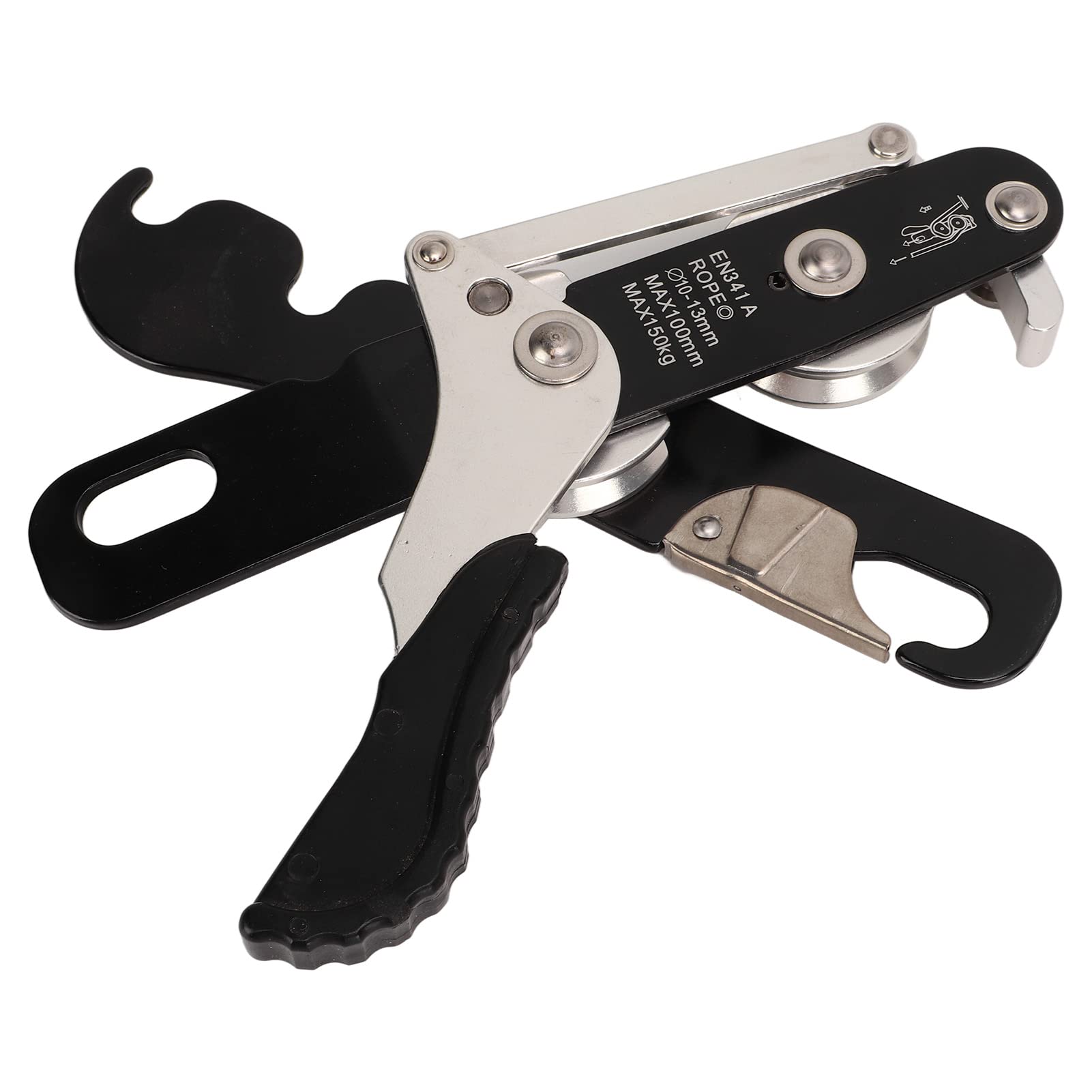 Aluminum Alloy Manual Climbing Descender, Rock Climbing Extension Training, Engineering with Grooved Friction Wheel, Self Locking Downhill Device for Cave Exploration