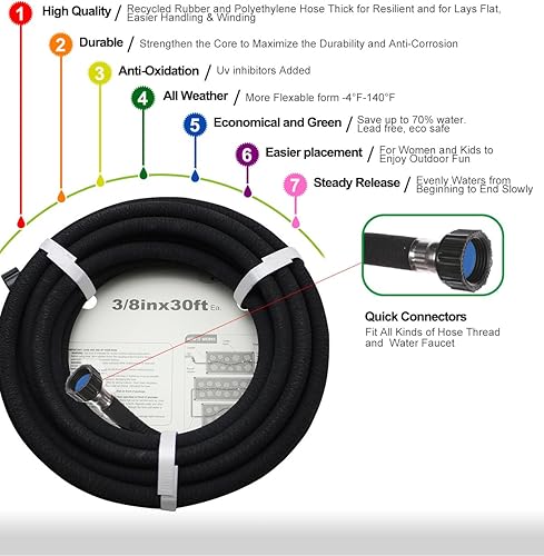 Miniatura 4 de Manguera corta para remojo de 15 pies  Mangueras de goteo de goma de jardín de 58 pulgadas que ahorran un 70% de agua, manguera redonda de riego por