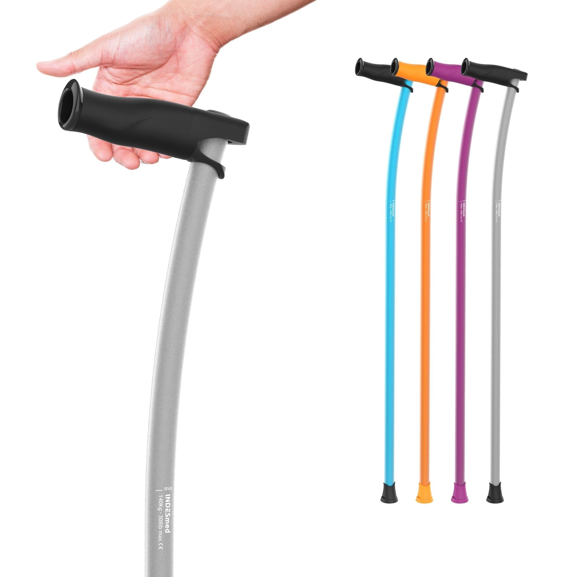 INDESMED100% Ultralight Aerospace Aluminum Cane - Patented - Adjustable Millimetrically, Ultra-Resistant, Ergonomic Anti-Tendonitis Handle, Orthopedic-Designed in Spain (Grey, L)