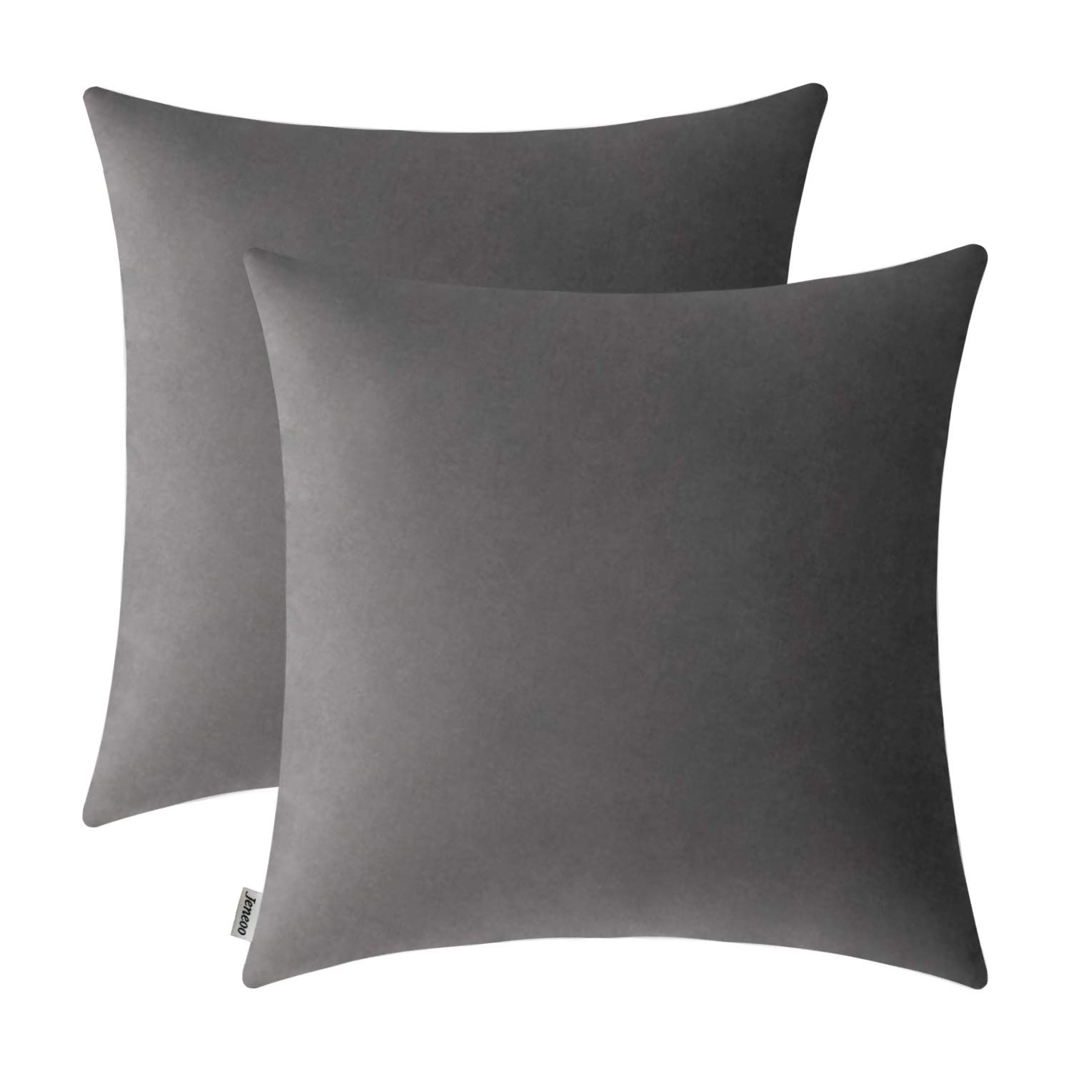 Jeneoo Comfy Soft Thick Velvet Throw Pillow Covers for Sofa Couch,  Decorative Solid Square Cushion Cases for Bedroom Car (Dark Grey, 18 x 18  Inches,