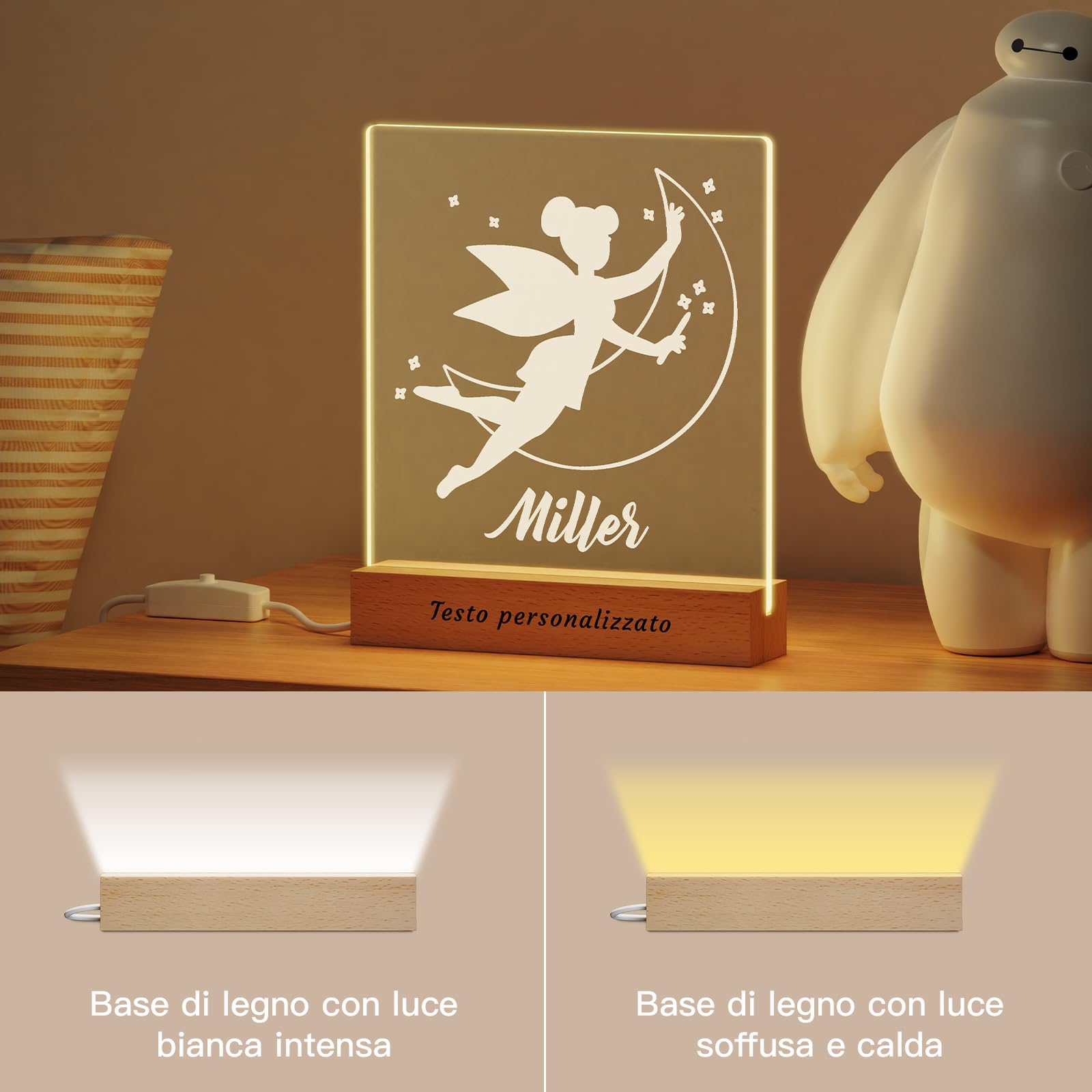 Lampada Notturna Personalizzata Con Nome - Per Bambini, Regalo Battesimo - Foto 4