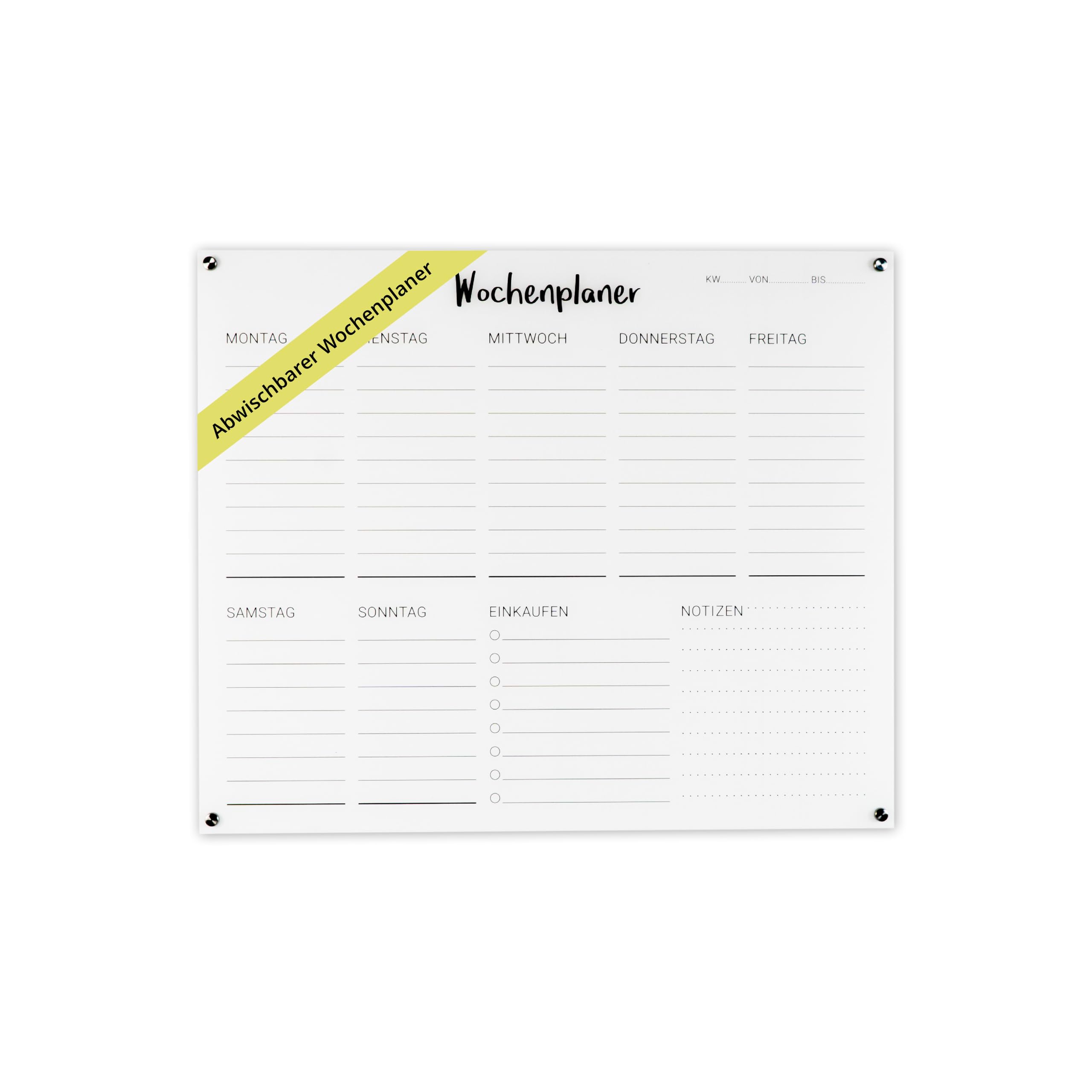 Wochenplaner Acryl 60x50 cm beschreibbar abwischbar Wandplaner Familienplaner transparent