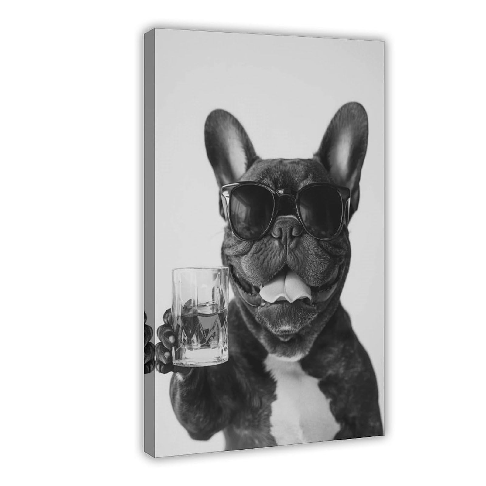 Utgn Black French Bulldog Drinking Whiskeyposter Canvas Poster Bedroom Decor Landscape Decor Gift 12X18inch(30X45cm)