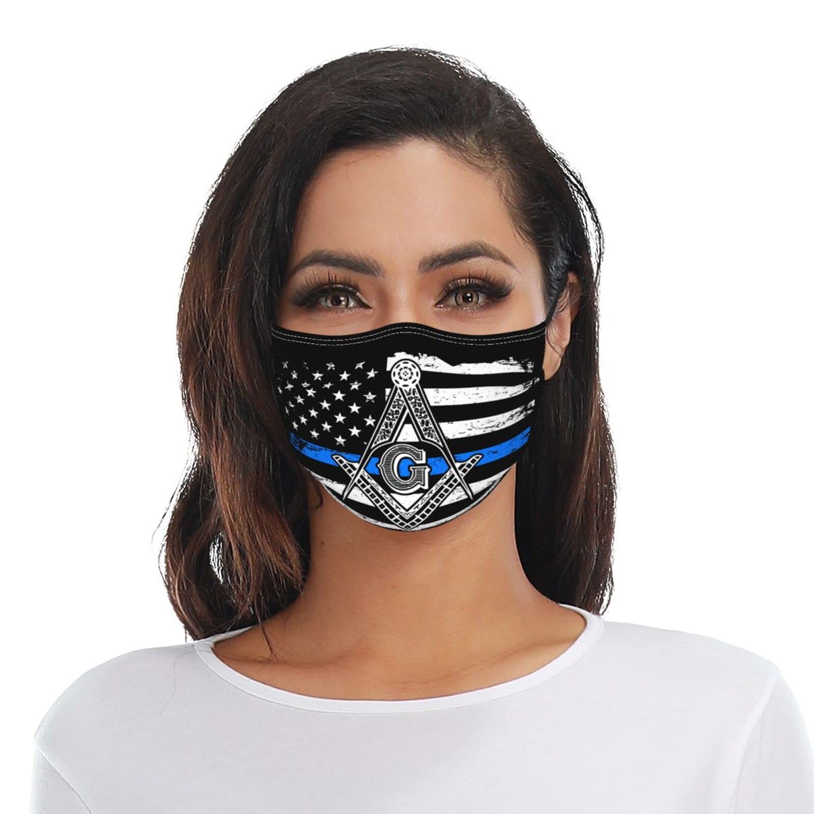 Thin Blue Police Mason Masonic American Flag Adult Dust Mask Adjustable Dust Face with 2 Filter