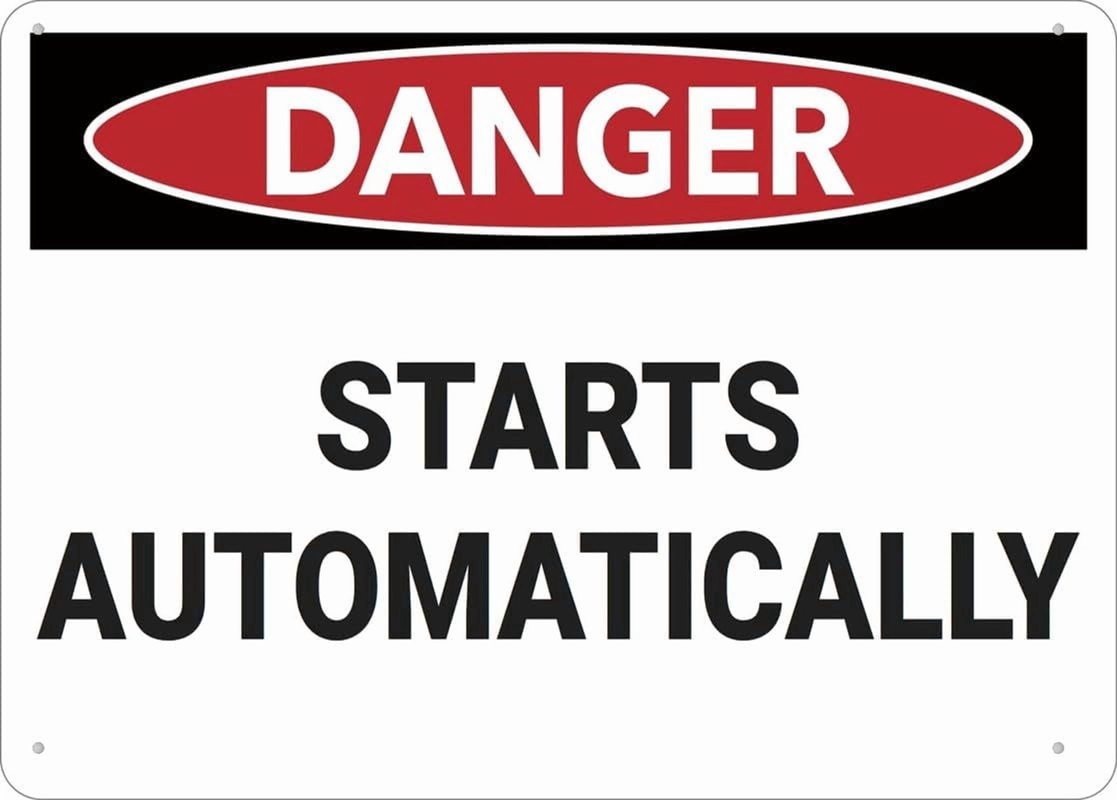 (2-Pack) Metal Tin Sign Danger Starts Automatically Sign 12 X 8 Inch Rustproof Multicolor