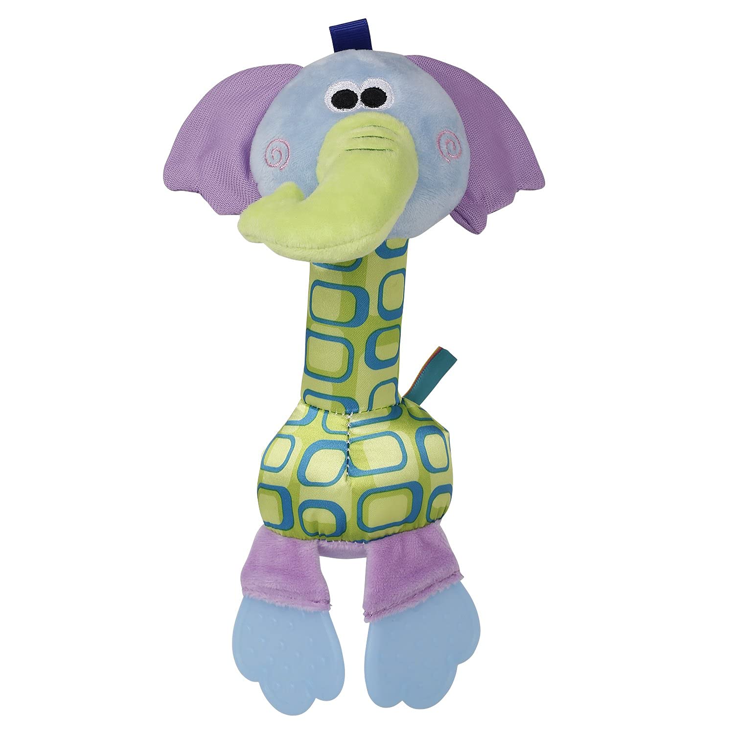 Baby Moo Elephant Blue and Purple Soft Rattle with Teether