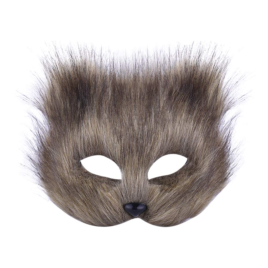 RUIXIBUnisex Fluffy Fox Mask Midnight Masquerade Half Face Veil Eyemask for Fancy Dress Halloween Costume Party Cosplay Prop