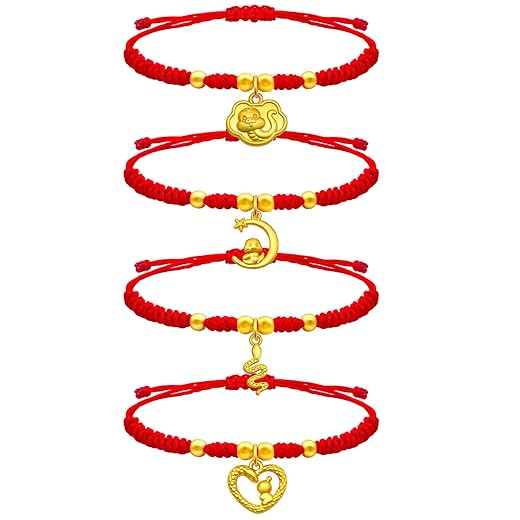 Ronglry Chinese New Year of The Snake 2025 Bracelet New Year Red String Bracelet Chinese Zodiac Bracelet Snake Charms Handmade Braid Bracelets Good Luck Red String Rope Bracelet for Women Men