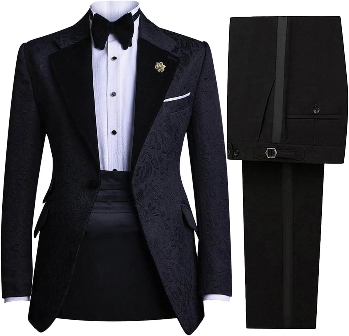 Men's Jacquard Blazer Suit Sets Jacket and Pants 2 Piece Peaked Velvet Lapel Wedding Prom Tuxedo Groom Formal Party