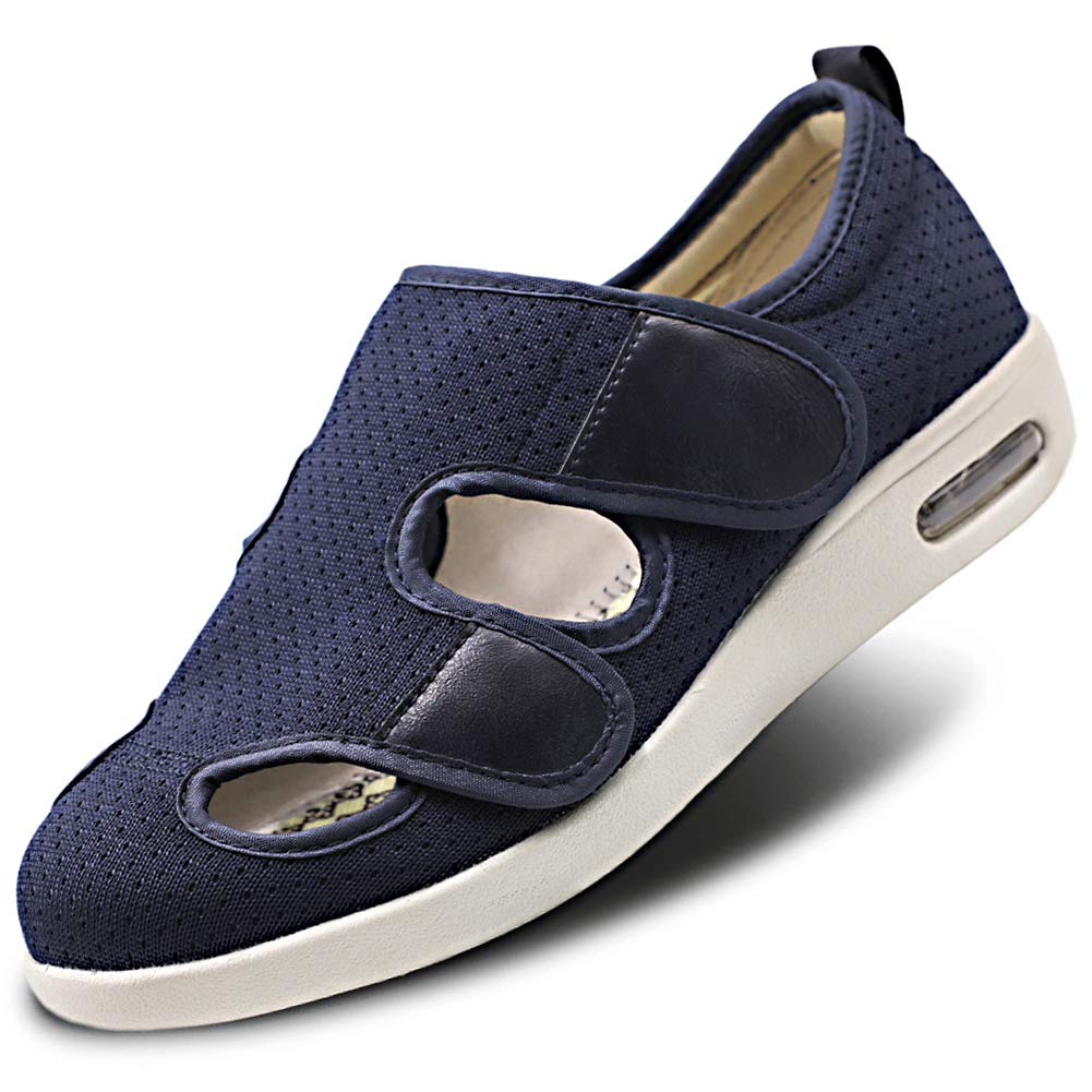 OrthoshoesWomen Diabetic Shoes, Adjustable Edema Comfy Sandal, Extra Wide Walking Memory Foam Slippers Closed Toe Easy On/Off for Elderly Swollen Bandaged Feet Indoor/Outdoor, Navy, 8.5 Wide