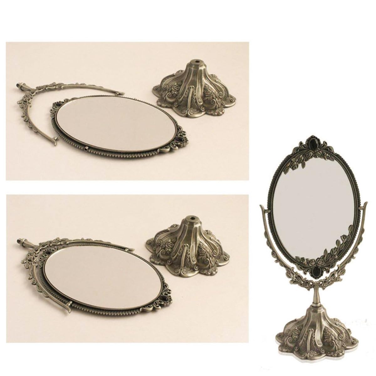 Schminkspiegel Nicht Verblassend und Rostfrei Doppelseitig Retro aus Metall und Glas für Dressing und Rasur Am Schminktisch
