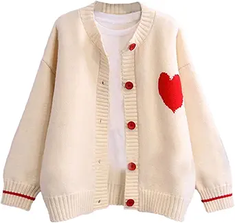 Chevara Women’s Kawaii Heart Print Cardigan Long Sleeve Button Up Heart Sweater Cardigans Tops