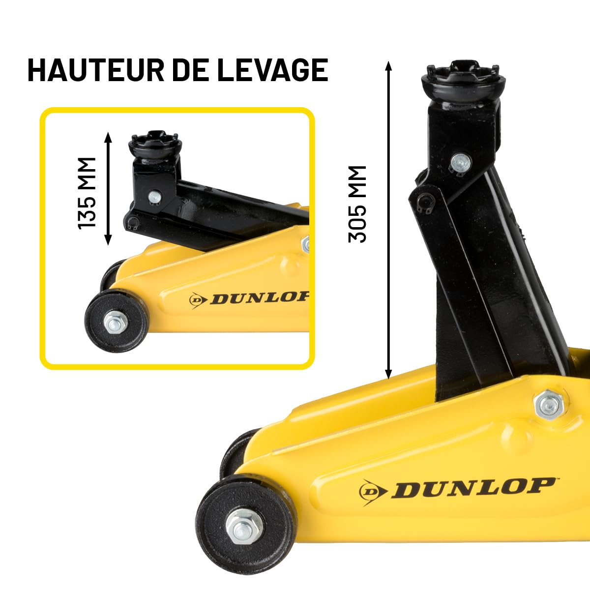 DUNLOP Cric Hydraulique - Cric Voiture Hydraulique Capacité de Levage 2 Tonnes - Crique Voiture - Crics de Levage Voiture 135-305 mm - Cric de Levage Hydraulique - Compact et avec roulettes