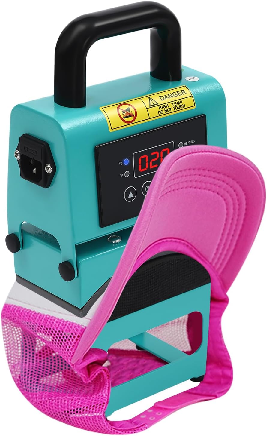 Portable Heat Press Machine with Digital Display, Intelligent Cap Press Machine with 2 Fuses, Temperature (32-482°F) Time (0-999s) Control, Hat Press Machine for All Sizes Heat
