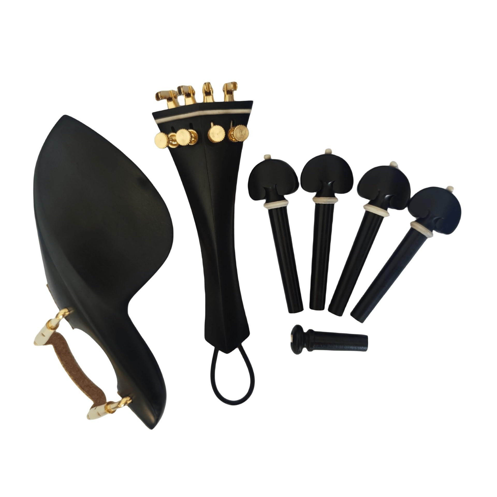 Mentonera para Violín Juego completo de piezas violín, accesorios ébano, tamaño 4/4, clavijas for reposapiés barbilla, almohadilla for reposabrazos y(Ebony wood B)