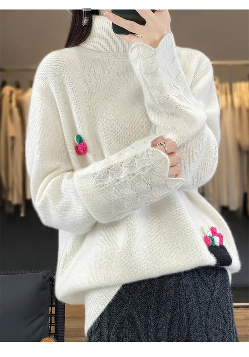 Maglione da donna a collo alto ricamato autunno e inverno maglione lavorato a maglia