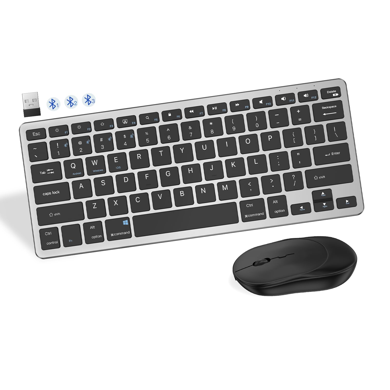 XIWMIX Combo de teclado y mouse inalámbricos Bluetooth, multidispositivo (3 Bluetooth/2.4G), interruptor de 4 dispositivos, mouse