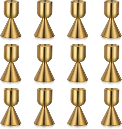 Miniatura 8 de NUPTIO Portavelas dorado a granel 12 portavelas cónicos para velas cónicas pequeñas de aluminio portavelas de centro de mesa para decoración de