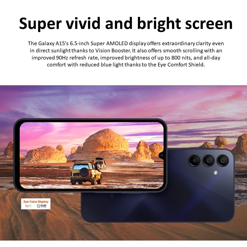 Samsung Galaxy A15 (SM-155M/DSN), 128GB 6GB RAM, Dual SIM, Factory Unlocked GSM, International Version (Ring Grip Case Bundle) (Blue Black)