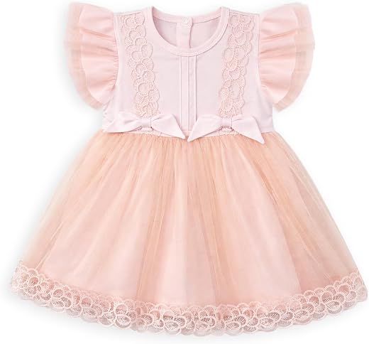 Mi Arcus Baby Girl Peach Lace Tulle Dress