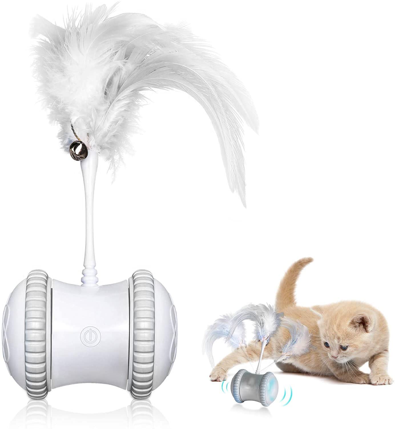 Automatic Cat Feather Toy,Smart Robotic Interactive Indoor Electronic Pet Toy Auto/Manual Motorized Toy 360° Rotating Ball Colorful Light Cat Toys for Cat/Mouse/Kitten Hunting Exercise