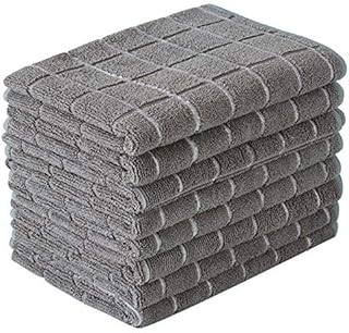 Microfiber Dish Towels - Soft, Super Absorbent and Lint Free Kitchen Towels - 8 Pack (Lattice Designed Gray Colors) - 26 x 18 Inch