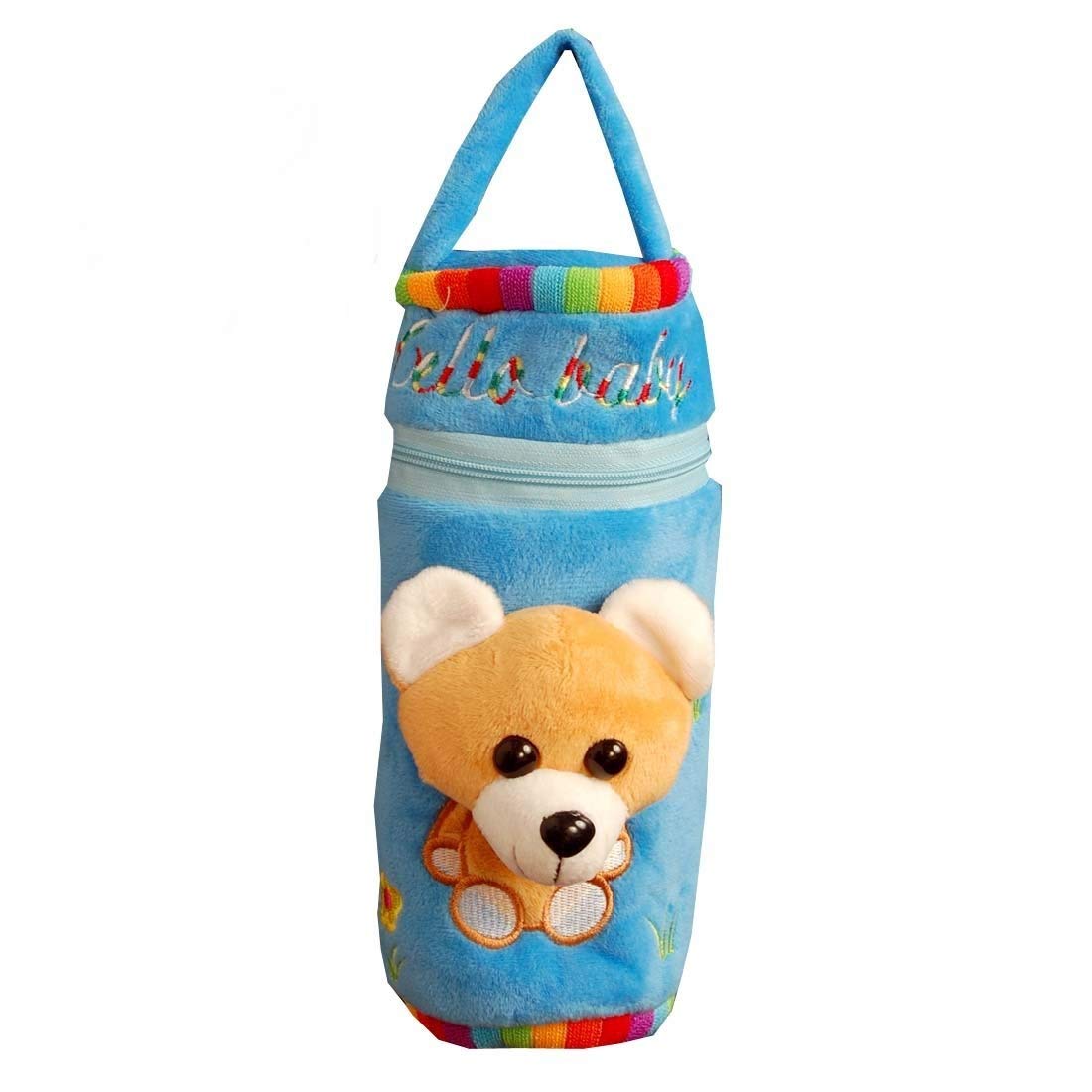 GURU KRIPA BABY PRODUCTS Soft & Cute Smiley Fancy Velvet Fabric Baby Milk Feeding & Nursing Bottle Cover Teddy Shape Feeder Easy Zip Closure Pack of 1 Pcs 250ml