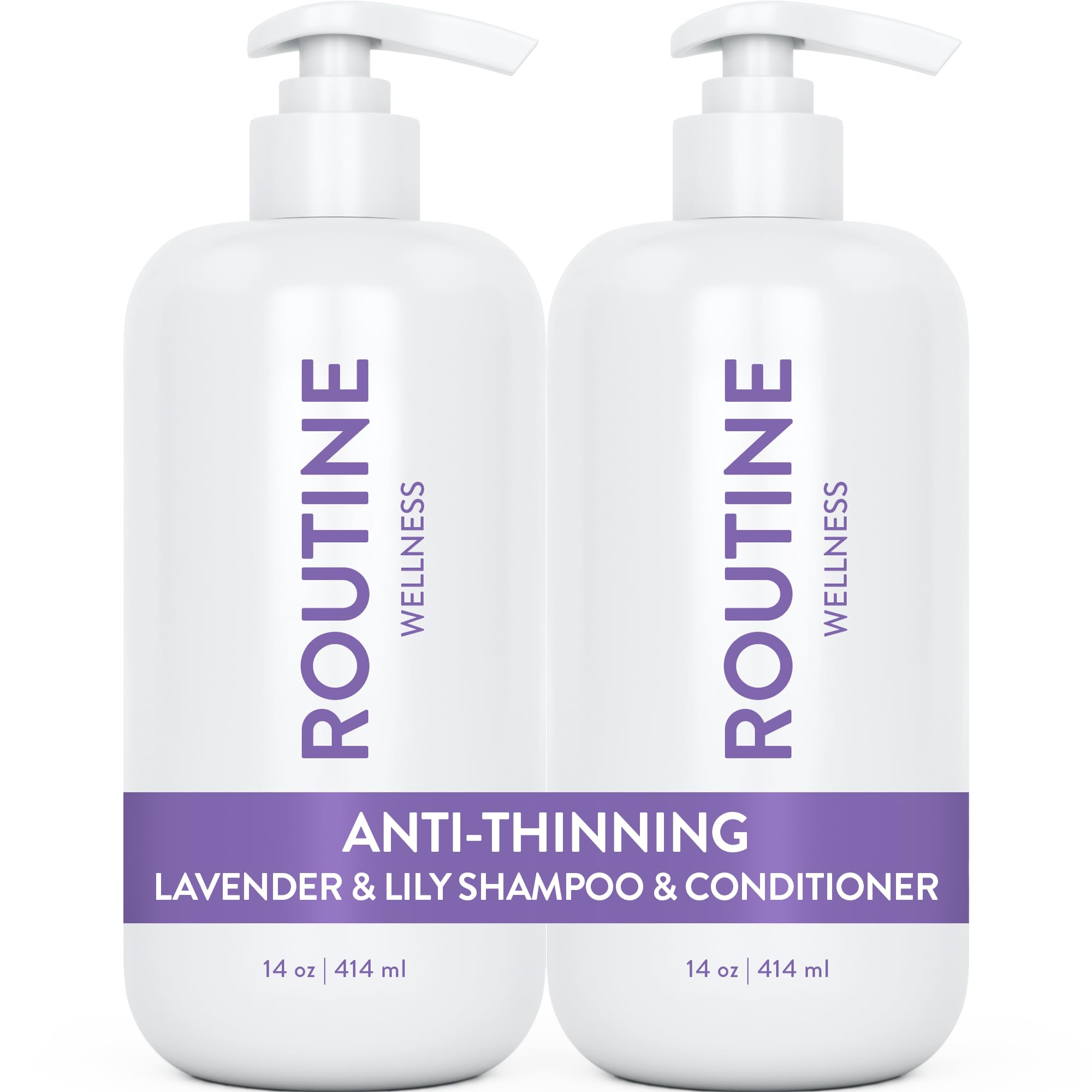 Routine Wellness Anti-Thinning Shampoo and Conditioner Set for Thinning Hair - Biotin DHT Blocker Women & Men - Color Safe Shampoo for Hair Loss & Healthier Growth (Pack of 2) (Lavender & Lily)