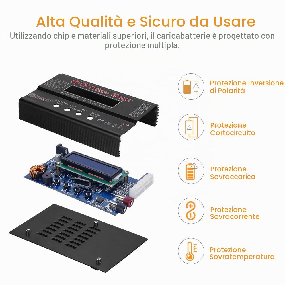 Haisito Caricabatterie LiPo Balance, Caricatore Pacco Batteria 1S-6S Digitale 80W 6A Connettori Deans + Alimentatore