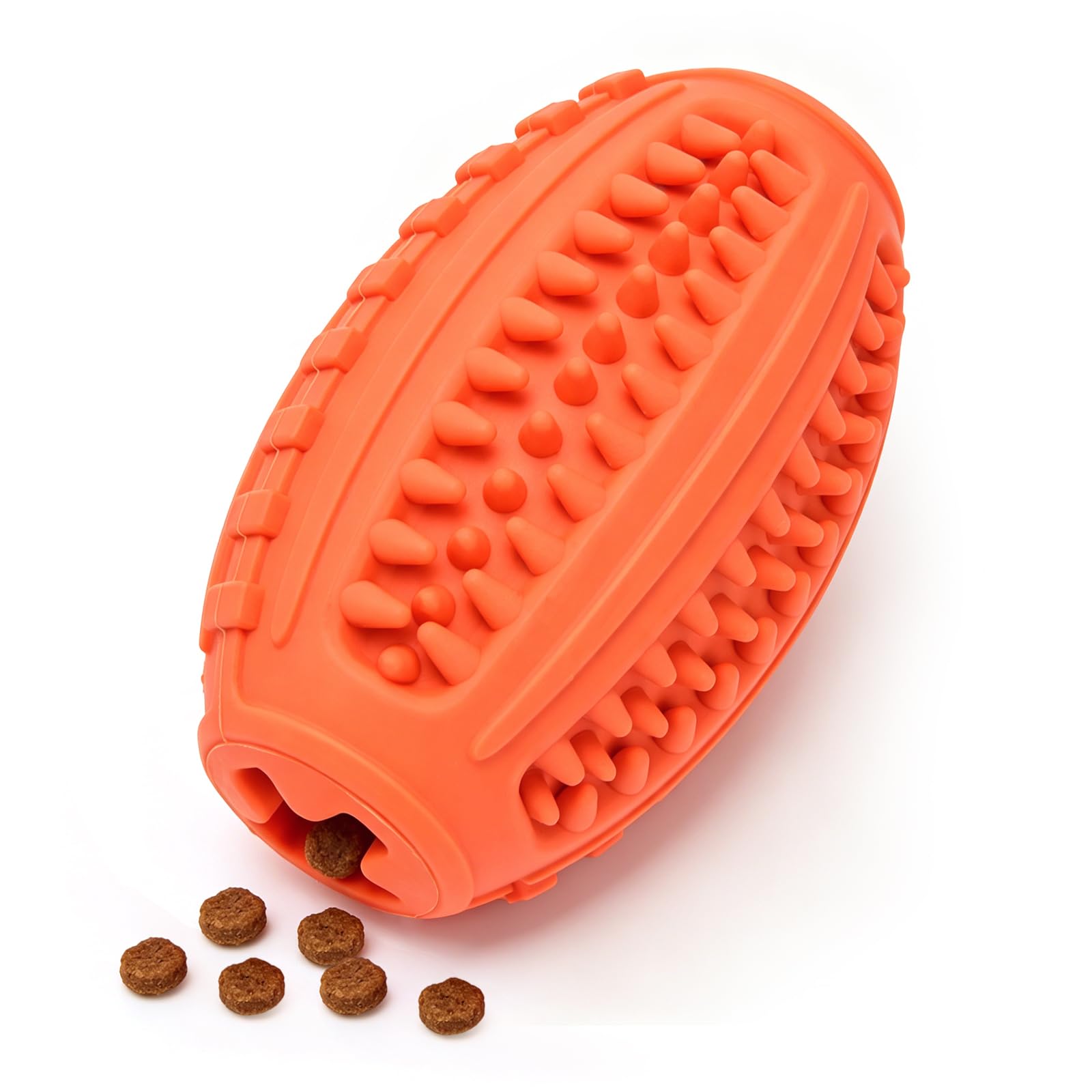 LIFLIX Squeaky Dog Football, Treat Dispensing Toy, Tough Rubber Dog Chew Toy for Medium &Large Dogs,Interactive Dog Ball (Rugby/Football),Orange