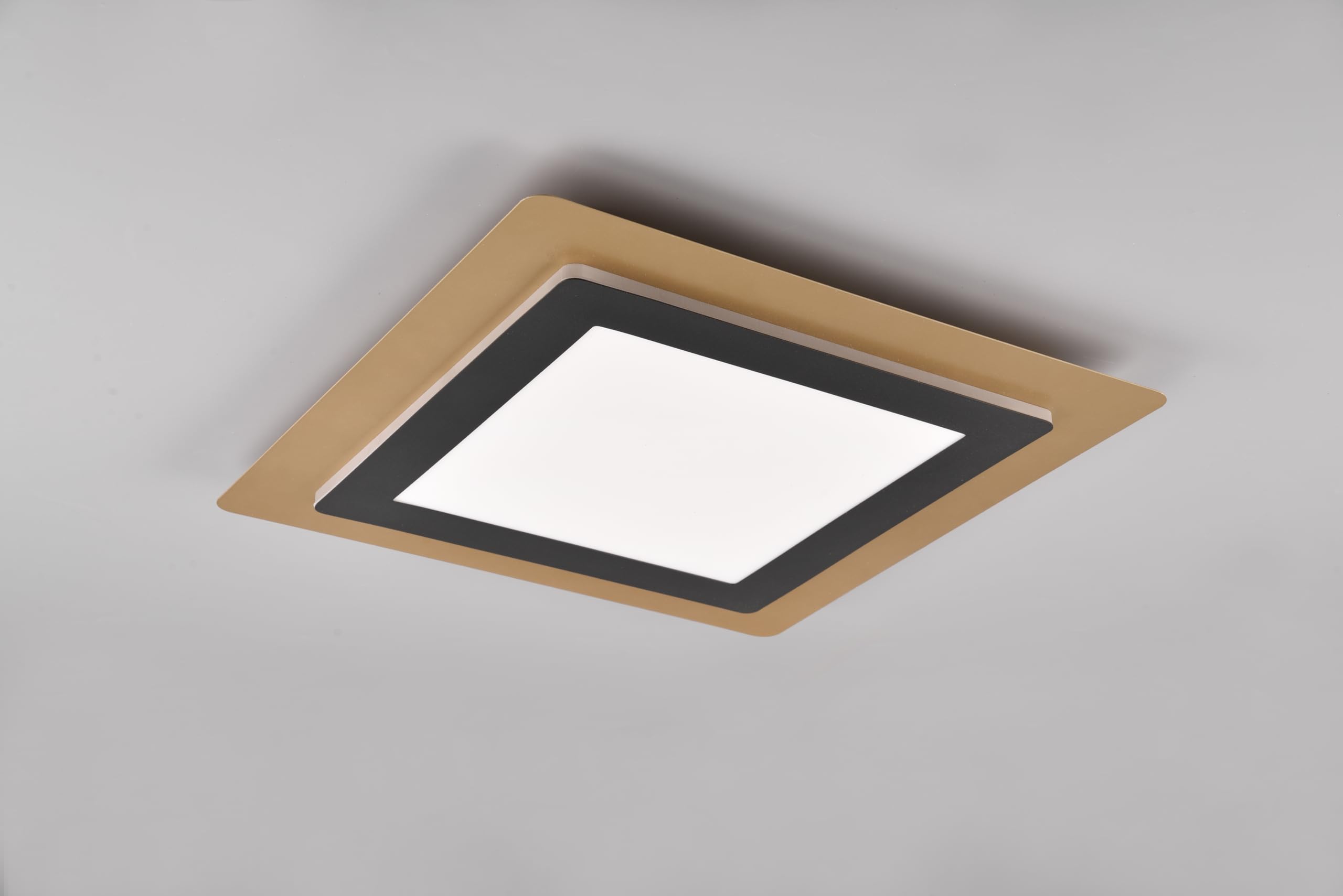 TRIO Morgan 641510280 - Plafoniera a LED in metallo nero opaco/oro, acrilico, 46 Watt inclusa, telecomando