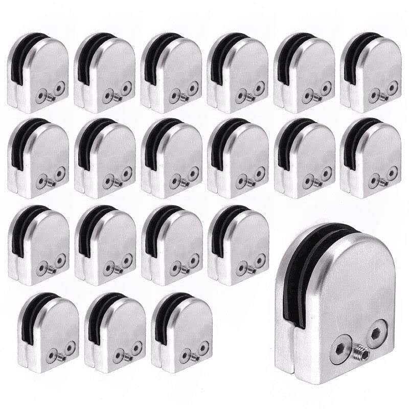 20 supporti per vetro in acciaio inox, 55 x 33 mm, semicircolari, rotondi, per ringhiere in vetro, fissaggio a disco 8 – 10 mm